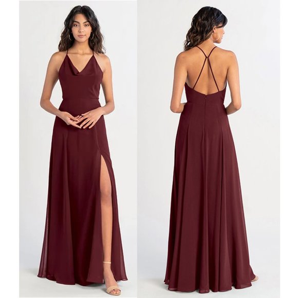 Jenny Yoo Dresses & Skirts - Jenny Yoo Lissa Cowl Neck Maxi Dress w/High Slit & Backless NWT